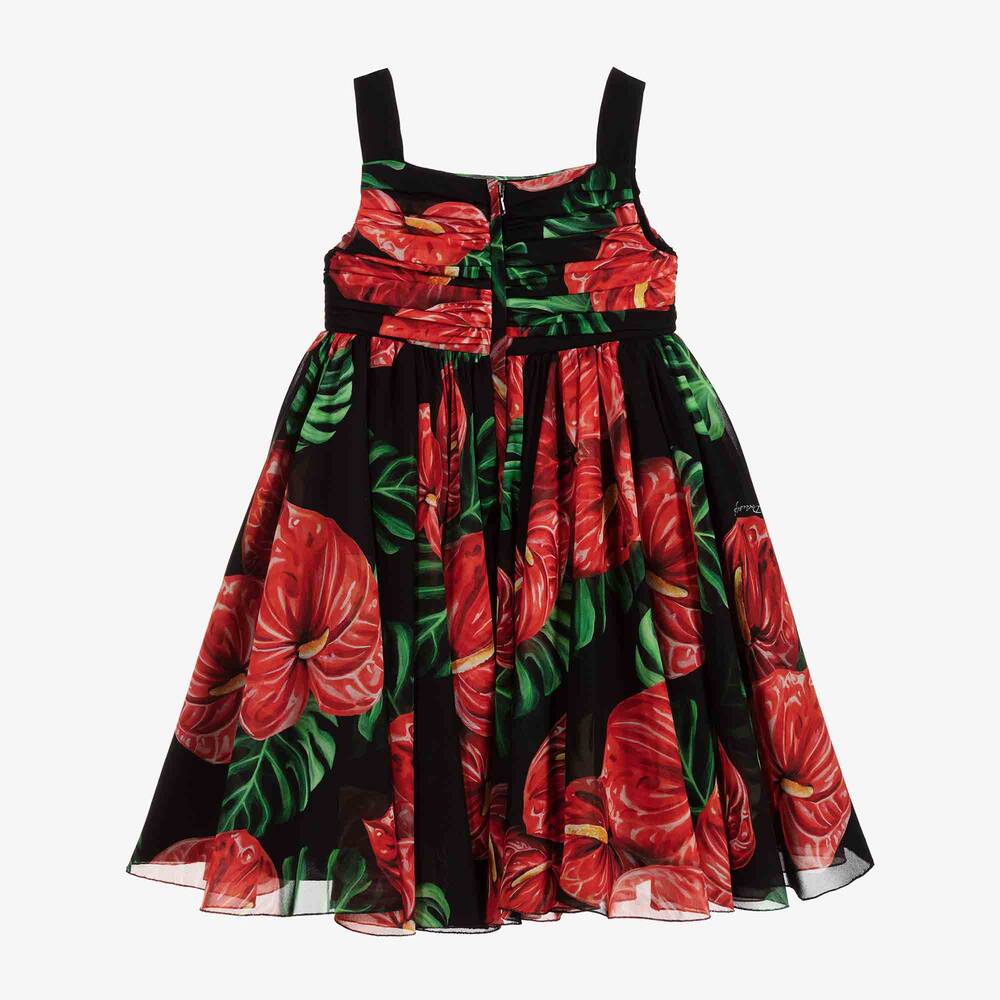 Dolce & Gabbana-Red & Black Silk Chiffon Dress | Childrensalon Outlet