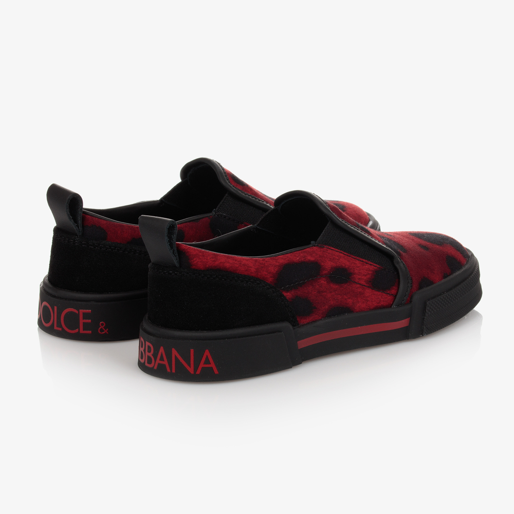 Dolce Gabbana Red Black Slip On Shoes