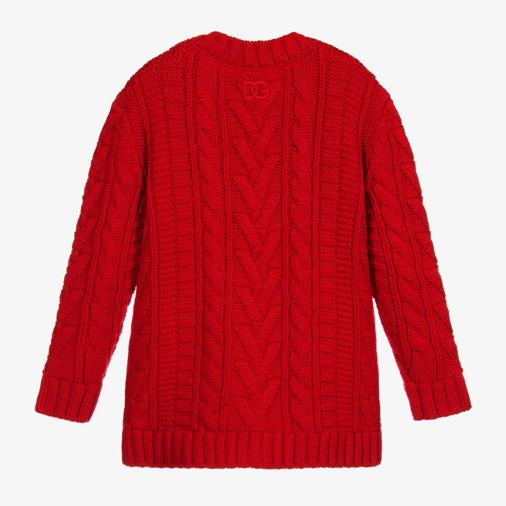 Dolce & Gabbana-Red Cable Knit Wool Cardigan | Childrensalon Outlet