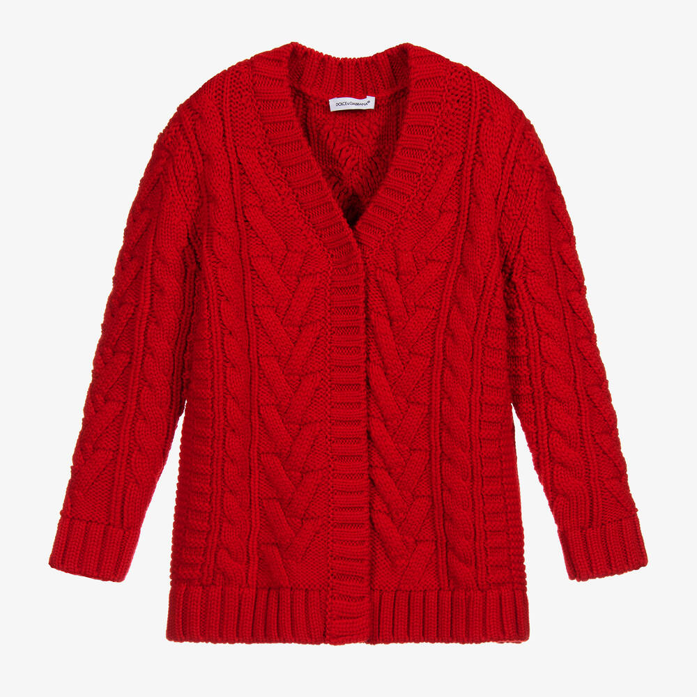 Dolce & Gabbana - Roter Wollcardigan mit Zopfmuster | Childrensalon