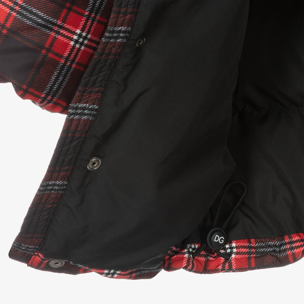 Dolce & Gabbana-معطف بافر هودي لون أحمر وأسود | Childrensalon Outlet