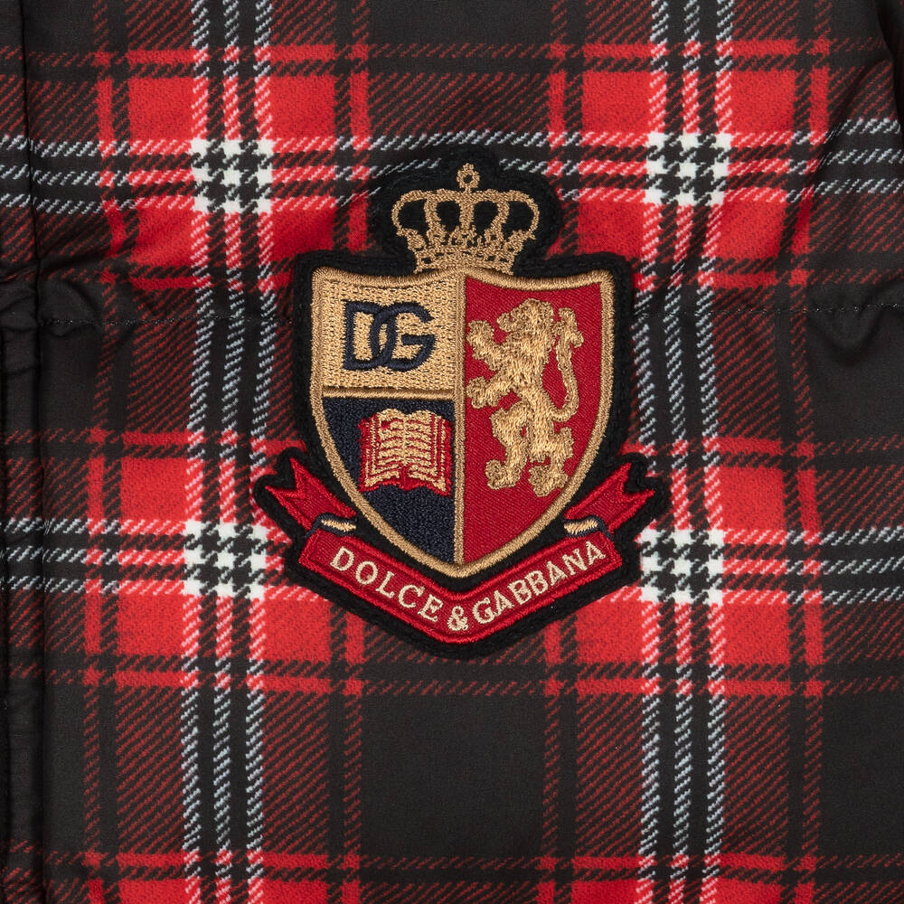 Dolce & Gabbana-معطف بافر هودي لون أحمر وأسود | Childrensalon Outlet