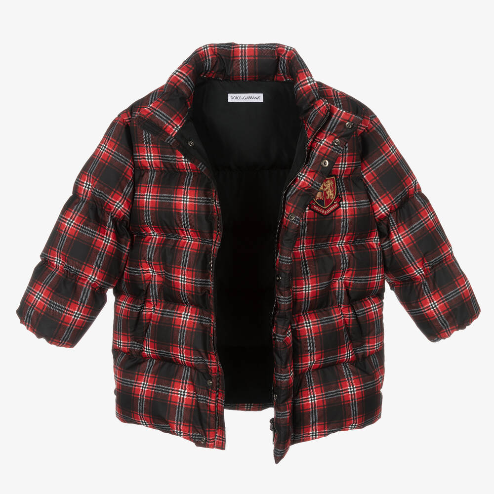 Dolce & Gabbana-معطف بافر هودي لون أحمر وأسود | Childrensalon Outlet