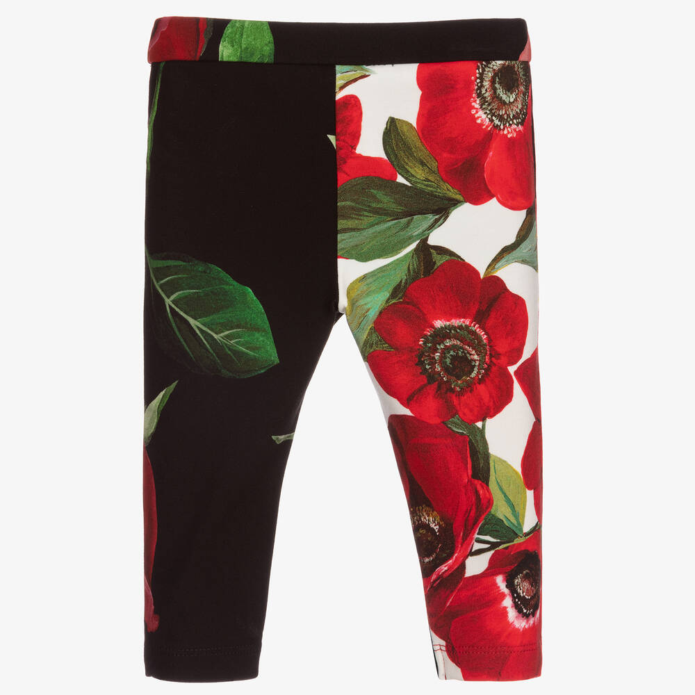 Dolce & Gabbana-ليغنغز قطن جيرسي أحمر بنقشة الورود | Childrensalon Outlet