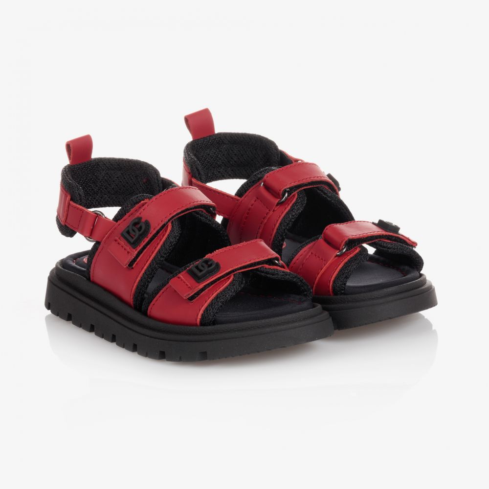 Dolce & Gabbana - Red Leather DG Logo Sandals | Childrensalon