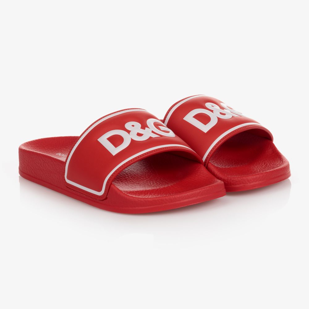 Dolce & Gabbana - Red Leather Logo Sliders | Childrensalon