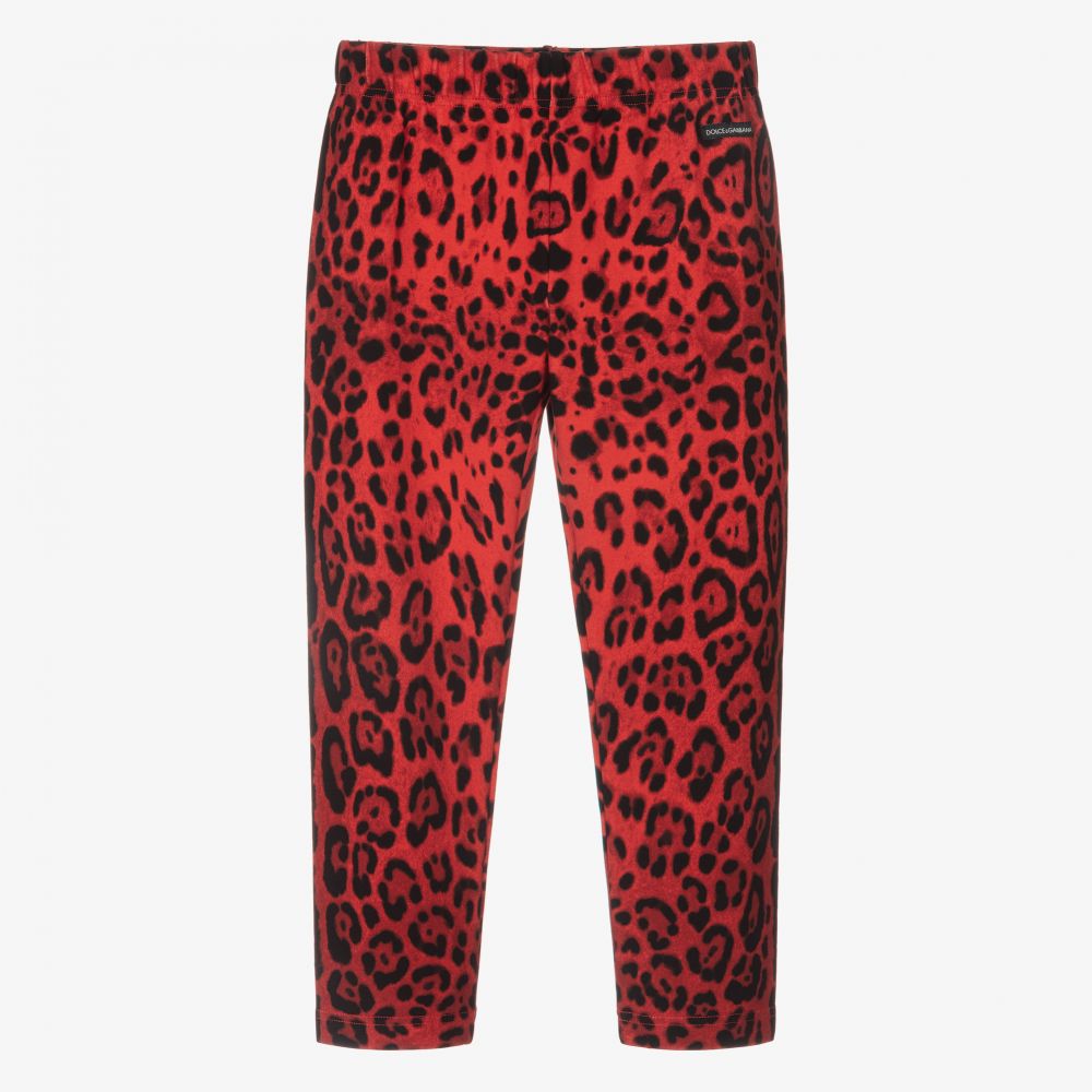 Dolce & Gabbana - Rote Baumwoll-Leggings mit Leo-Print | Childrensalon