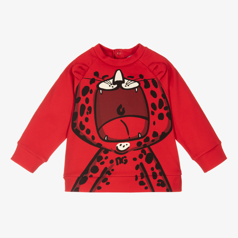 Dolce & Gabbana - Sweat rouge en coton Léopard | Childrensalon