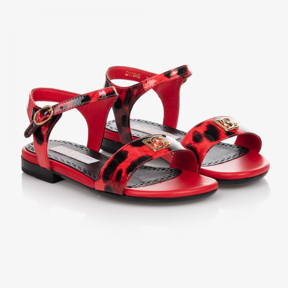 Dolce & Gabbana - Rote Ledersandalen mit Leo-Print | Childrensalon