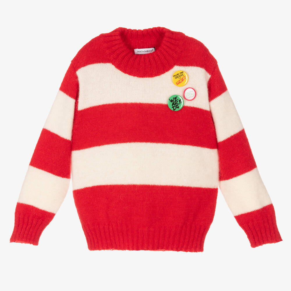 Dolce & Gabbana - Pull rouge rayé en alpaga | Childrensalon