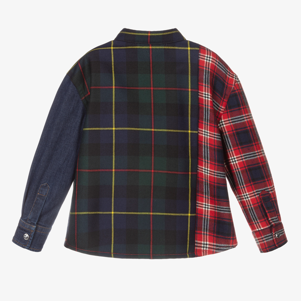 Dolce & Gabbana-Red Tartan & Blue Denim Shirt | Childrensalon Outlet