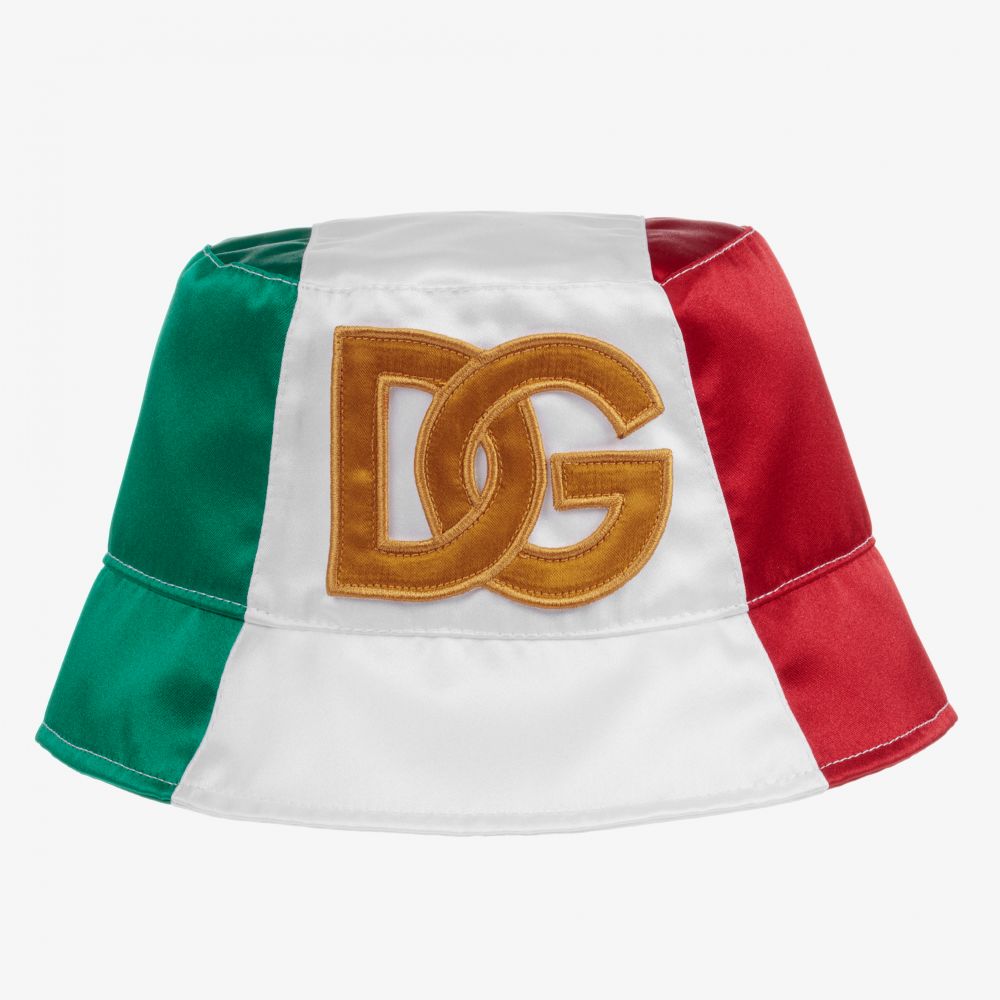 Dolce & Gabbana - قبعة ساتان لون أخضر وأبيض وأحمر | Childrensalon