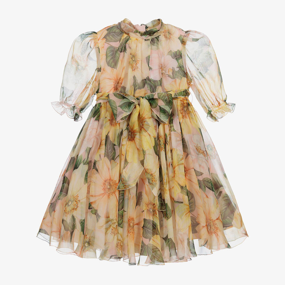 Dolce & Gabbana - Комплект с шелковым платьем с камелиями для малышей | Childrensalon