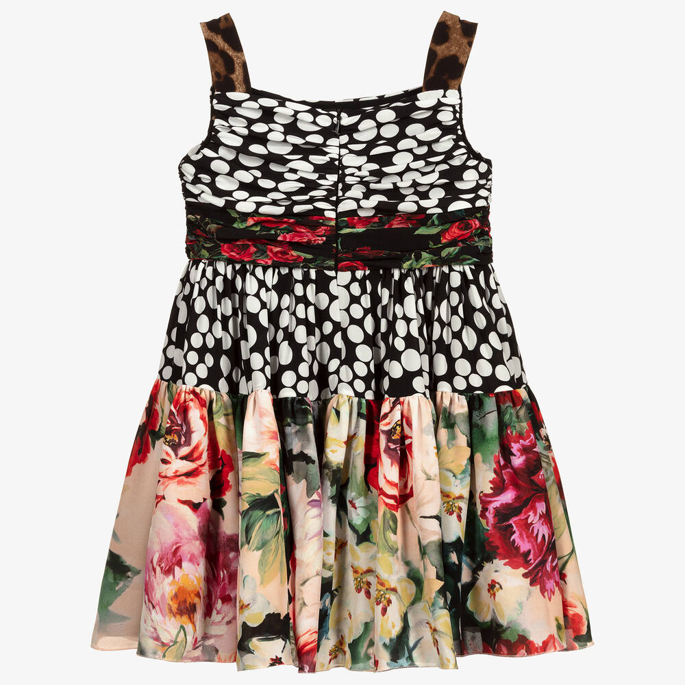 Dolce & Gabbana - Gepunktetes Seidenkleid mit Blumen | Childrensalon