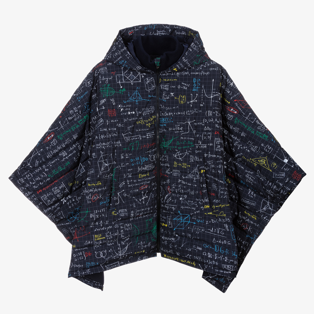 Dolce & Gabbana-Синий утепленный кейп с принтом Algebra для подростков | Childrensalon Outlet