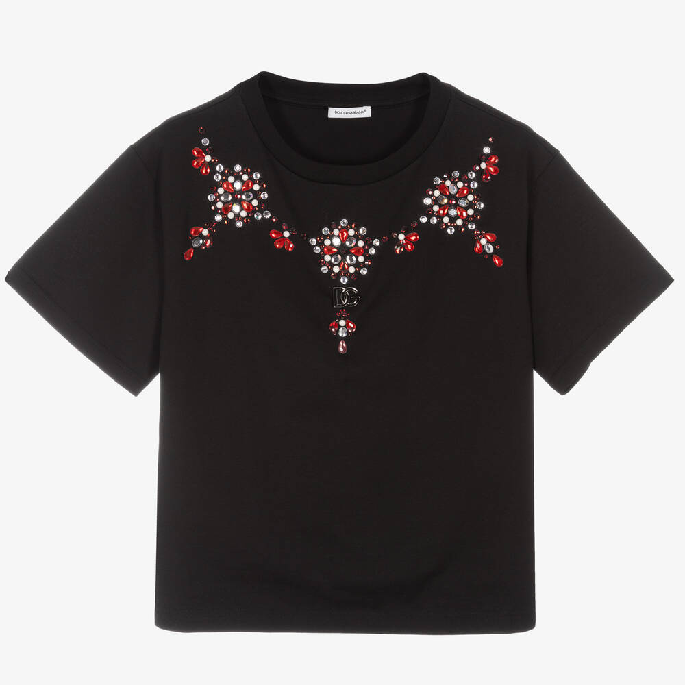 Dolce & Gabbana - Schwarzes Teen T-Shirt mit Kristallen  | Childrensalon