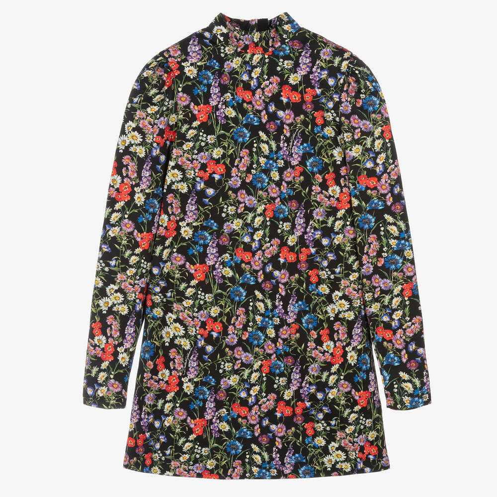 Dolce & Gabbana-فستان بياقة عالية وطبعة ورود قطن لون أسود | Childrensalon Outlet