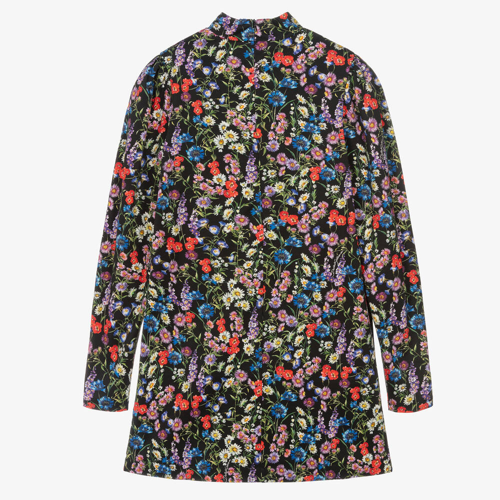Dolce & Gabbana-فستان بياقة عالية وطبعة ورود قطن لون أسود | Childrensalon Outlet