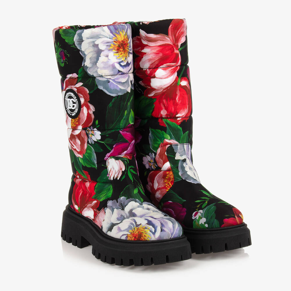 Dolce & Gabbana - Teen Black & Red Floral Boots | Childrensalon