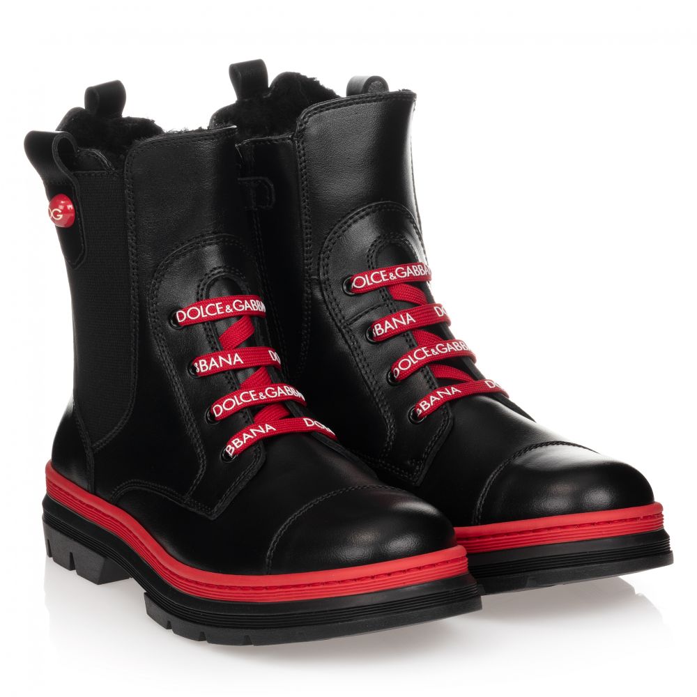 Dolce & Gabbana - Teen Black & Red Logo Boots | Childrensalon