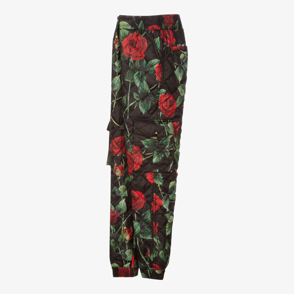 Dolce & Gabbana-Teen Black Rose Quilt Trousers | Childrensalon Outlet
