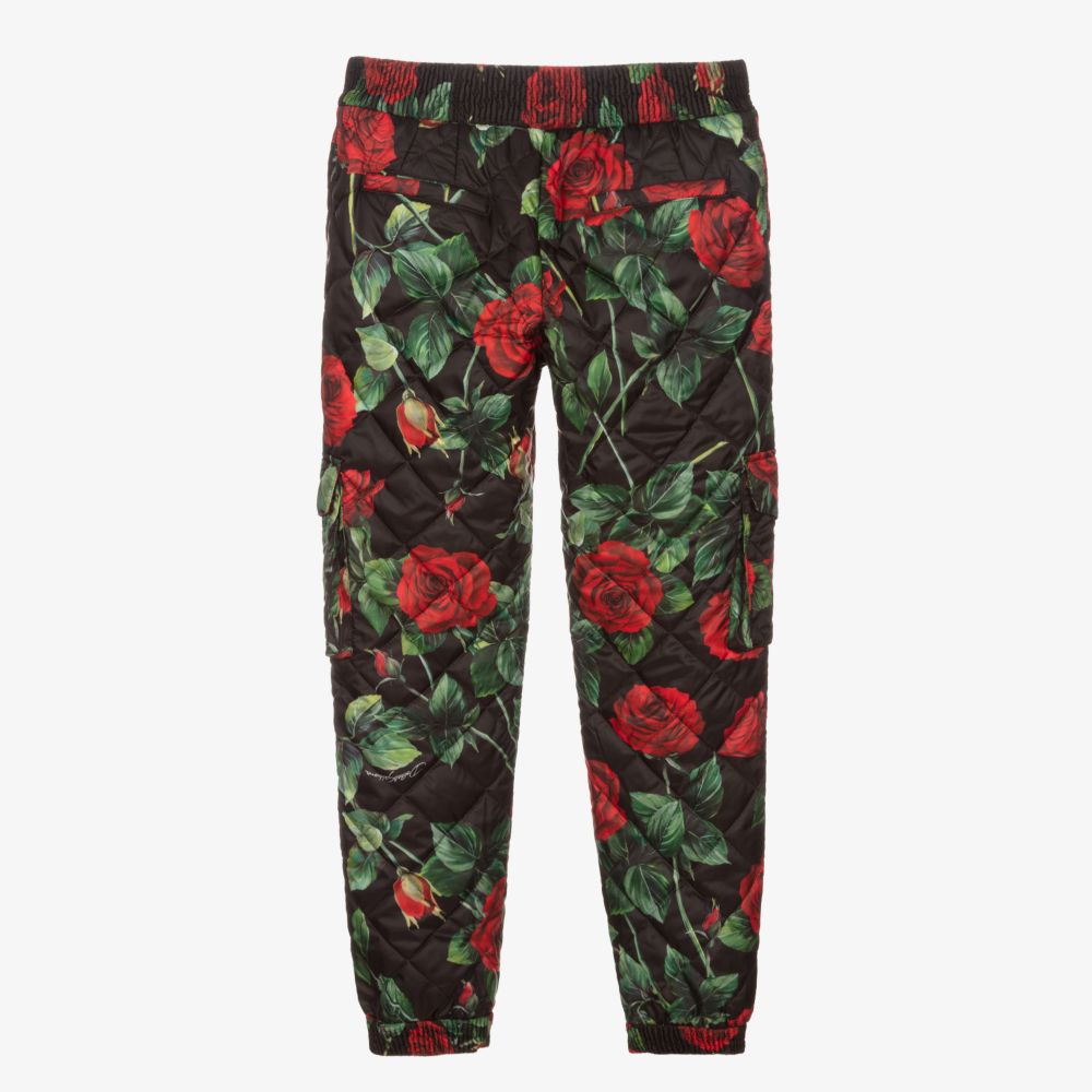 Dolce & Gabbana-Teen Black Rose Quilt Trousers | Childrensalon Outlet