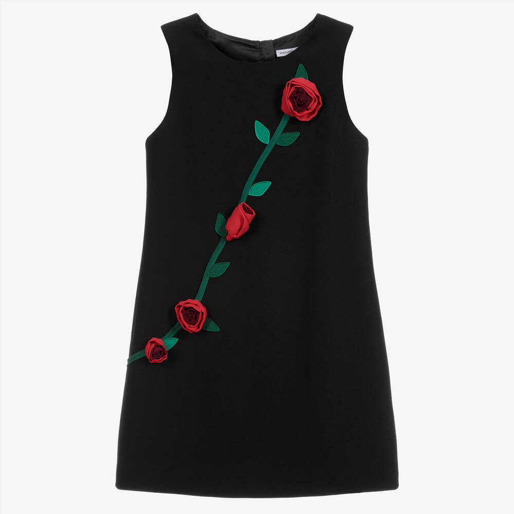 Dolce & Gabbana - فستان فيسكوز كريب لون أسود، أحمر وأخضر | Childrensalon