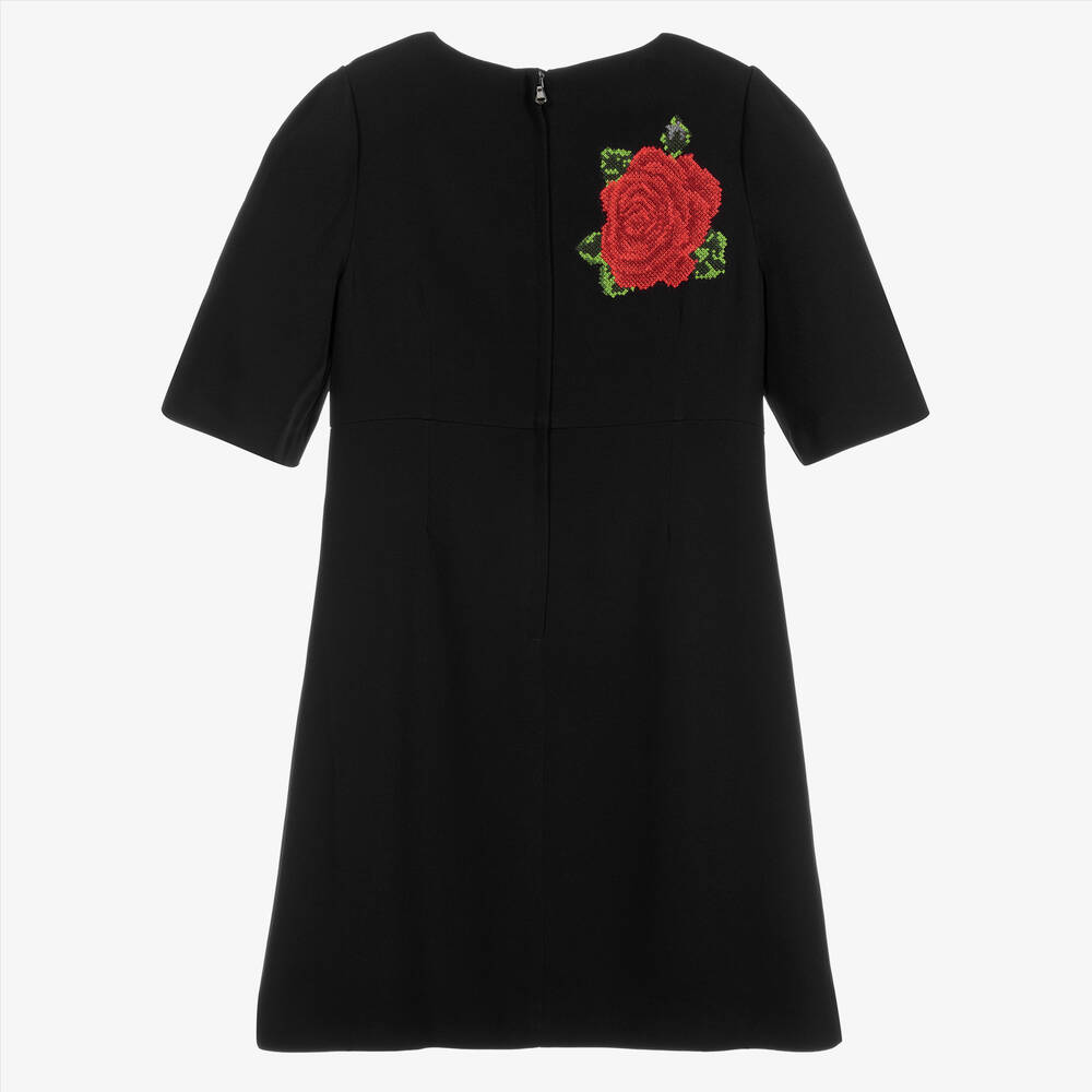 Dolce & Gabbana-فستان فيسكوز كريب مطرز لون أسود وأحمر | Childrensalon Outlet