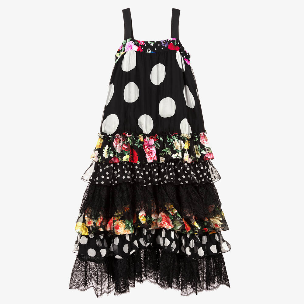 Dolce & Gabbana - Черное шелковое платье макси для подростков | Childrensalon