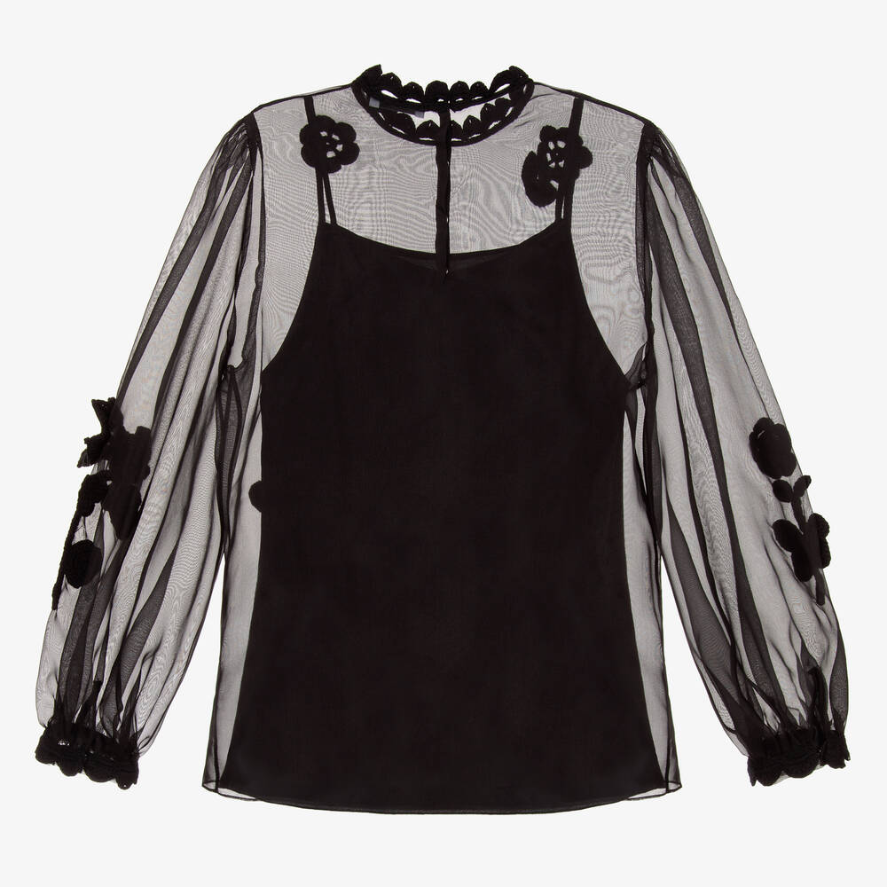 Dolce & Gabbana-Teen Black Silk Organza Blouse | Childrensalon Outlet