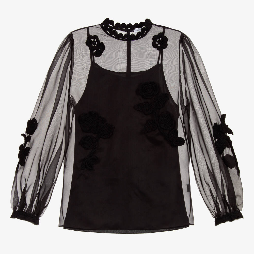 Dolce & Gabbana - Schwarze Bluse aus Organza-Seide für Teenies | Childrensalon