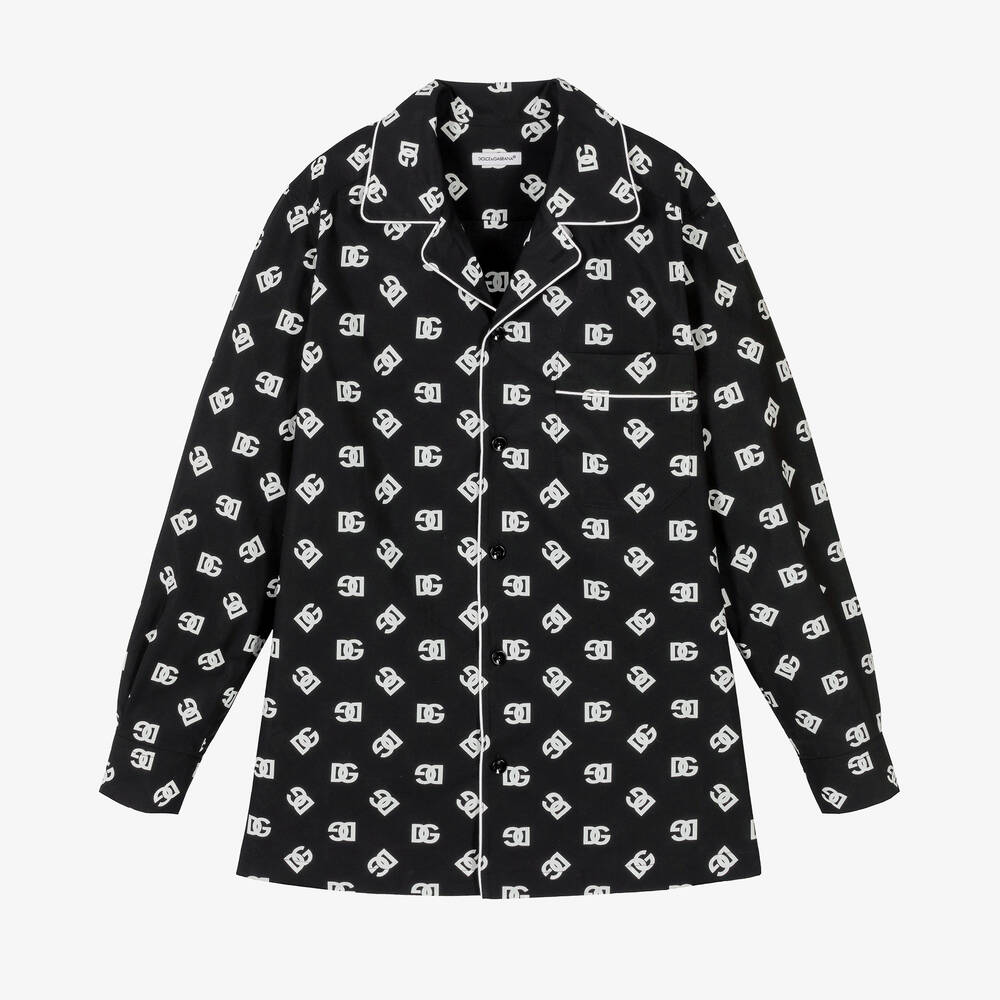 Dolce & Gabbana - قميص تينز قطن بوبلين لون أسود وأبيض | Childrensalon