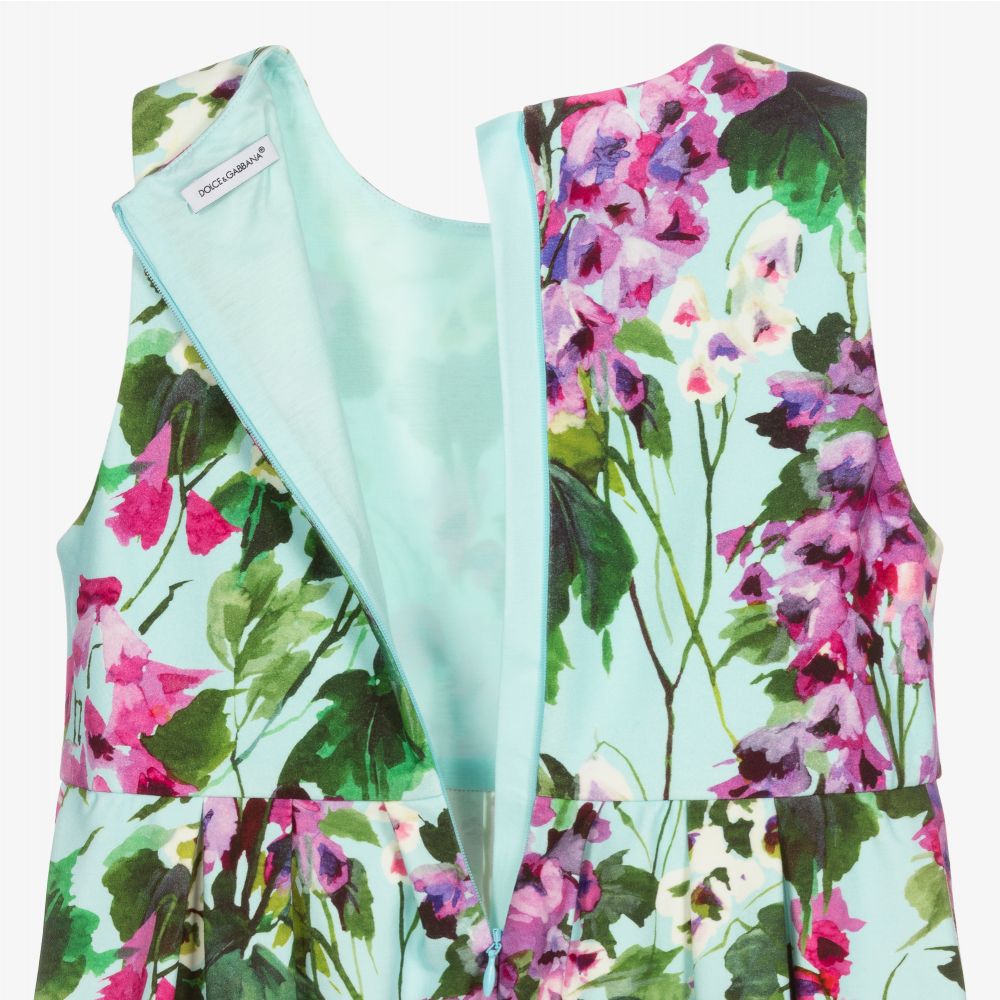 Dolce & Gabbana-فستان تينز بناتي قطن لون أزرق باهت بطبعة ورود | Childrensalon Outlet