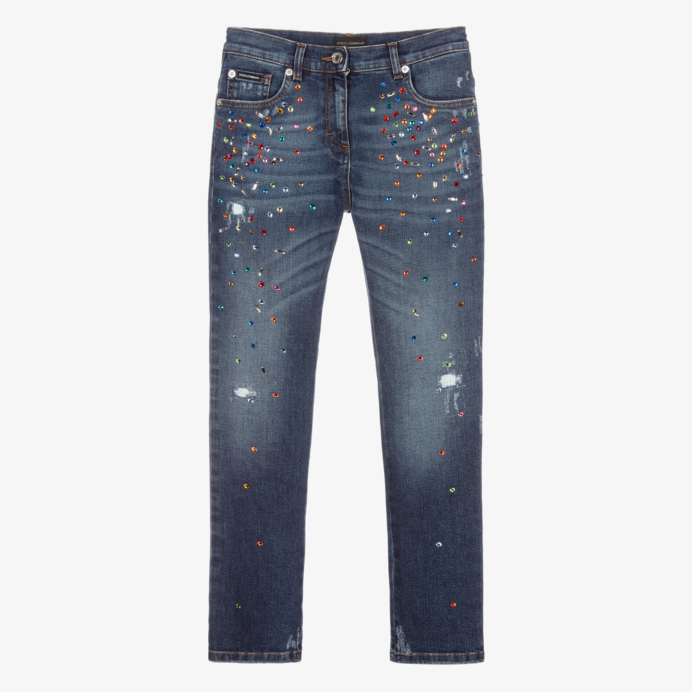 Dolce & Gabbana - Синие джинсы с кристаллами для подростков | Childrensalon