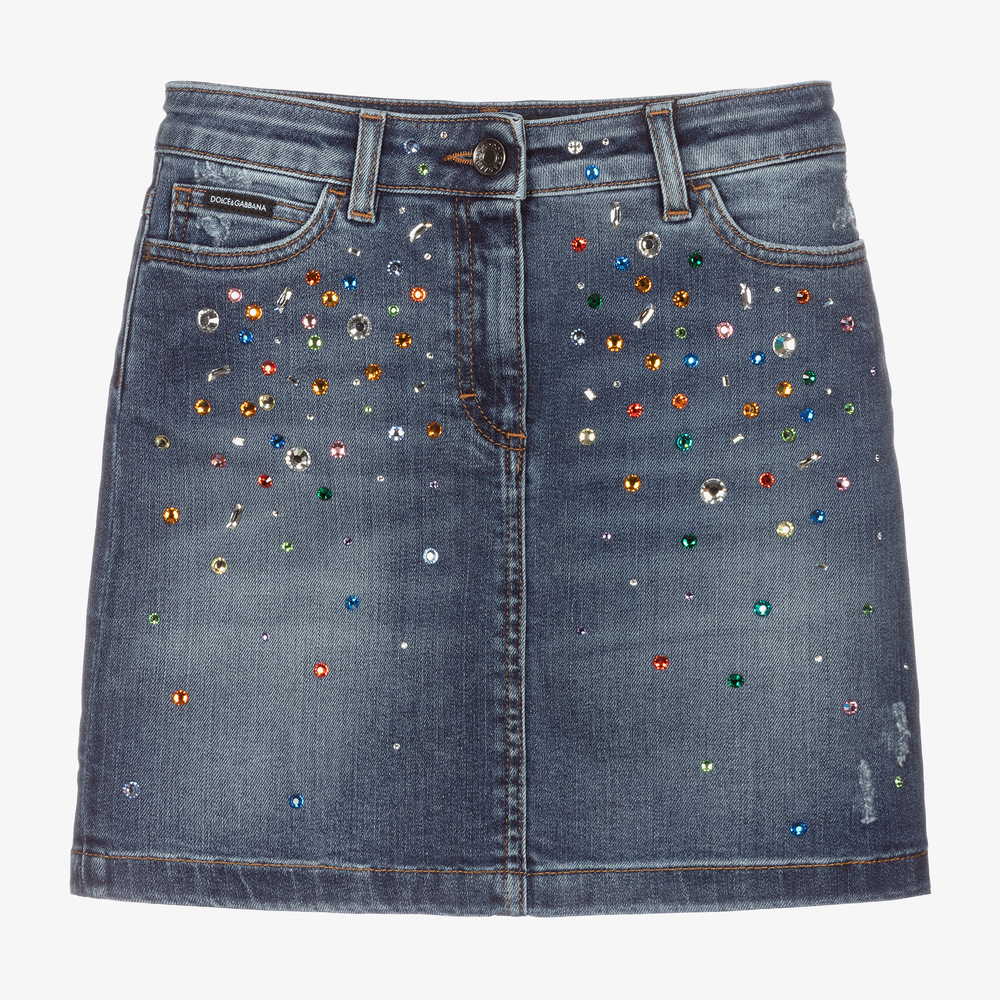 Dolce & Gabbana - Teen Blue Denim Crystal Skirt | Childrensalon