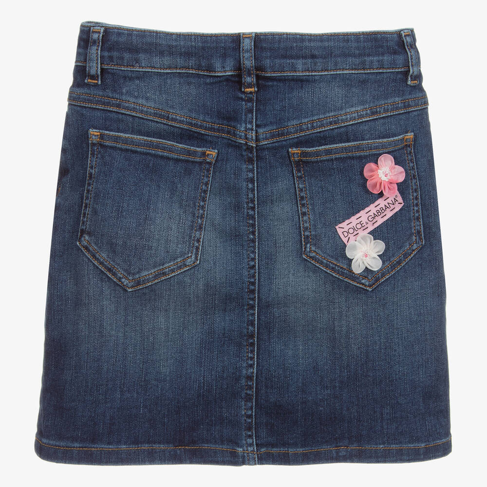  دولتشي آند غابانا-تنورة قطن دنيم ستريتش لون أزرق | Childrensalon Outlet