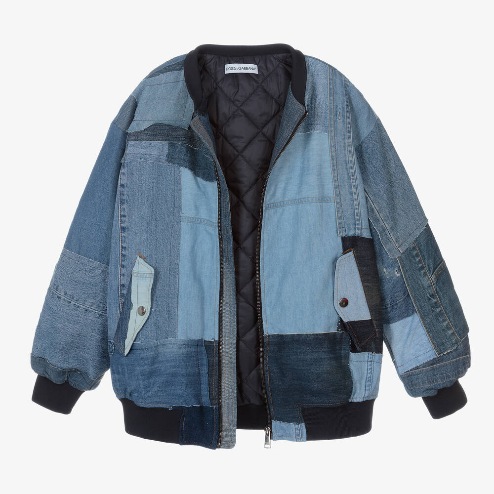 Dolce & Gabbana-Синяя джинсовая куртка-бомбер в стиле пэчворк | Childrensalon Outlet