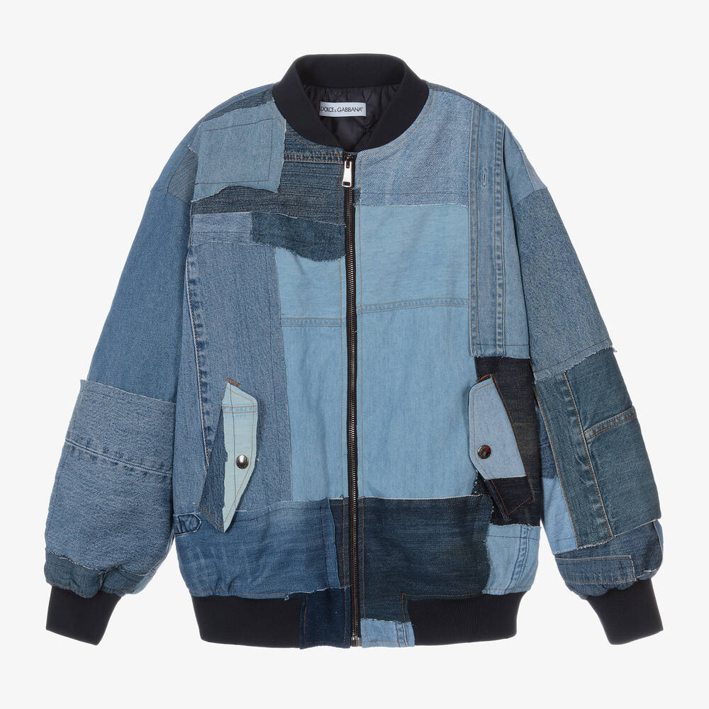 Dolce & Gabbana - Teen Blue Denim Patchwork Bomber Jacket | Childrensalon