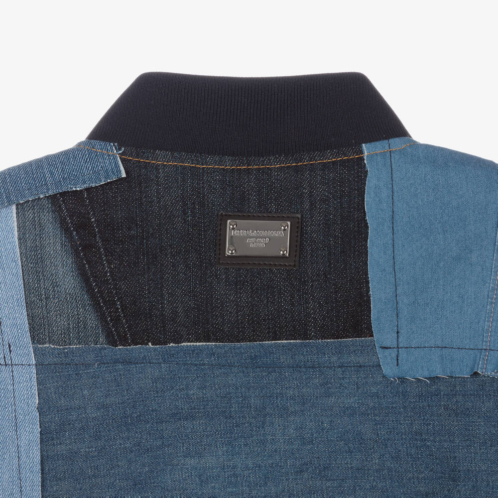 Dolce & Gabbana - Teen Blue Denim Patchwork Bomber Jacket Dolce & Gabbana - Teen Blue Denim Patchwork Bomber Jacket