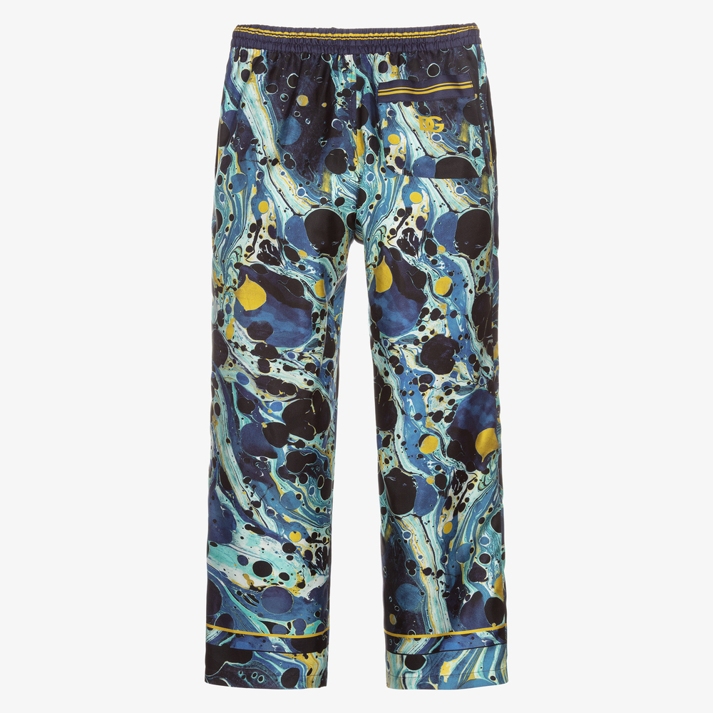 Dolce & Gabbana-Teen Blue Marble Silk Trousers | Childrensalon Outlet
