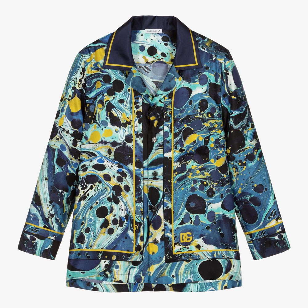 Dolce & Gabbana - Blaues Teen Seidenhemd mit Marmor-Print | Childrensalon