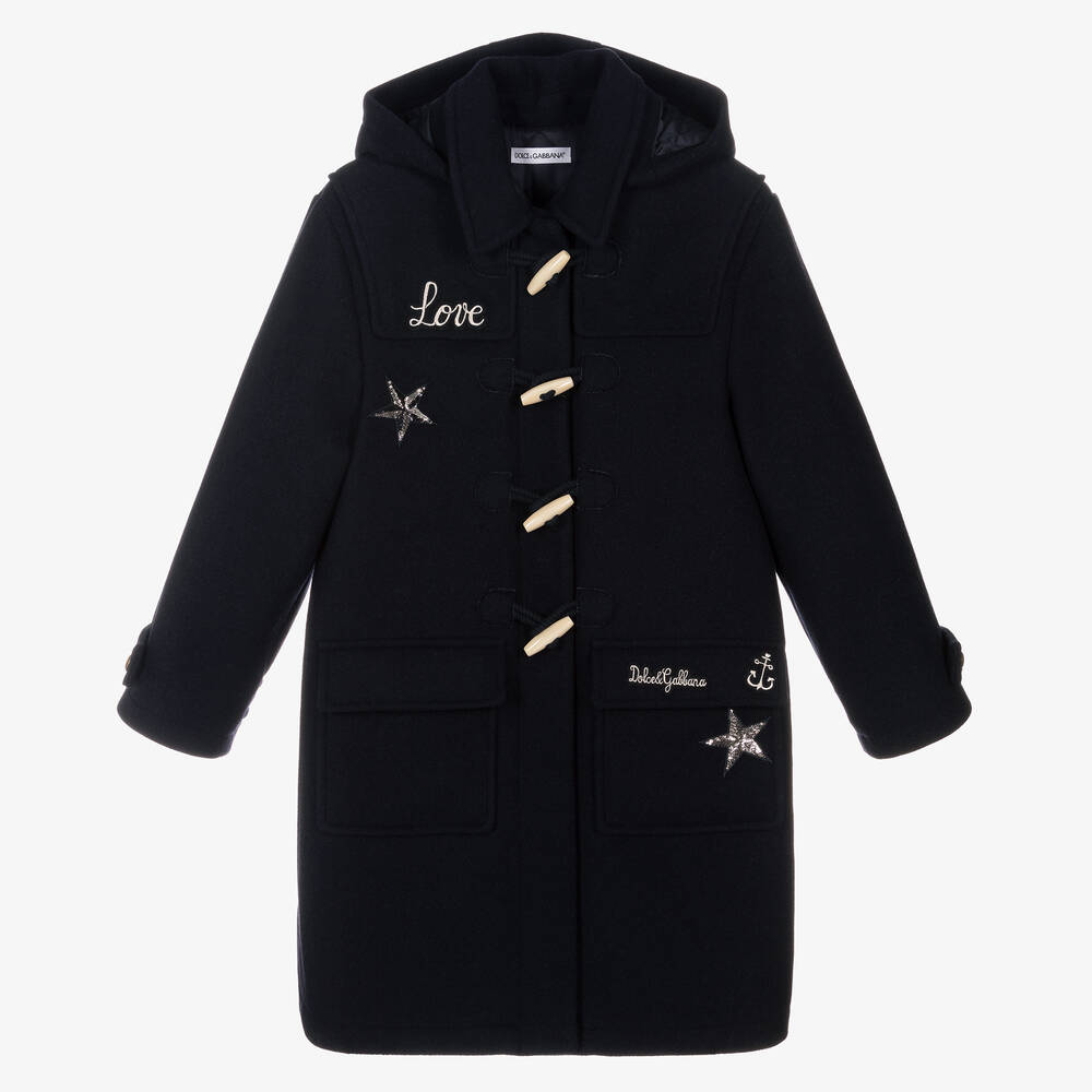 Dolce & Gabbana - معطف دافيل تينز بناتي مزيج صوف لون كحلي  | Childrensalon