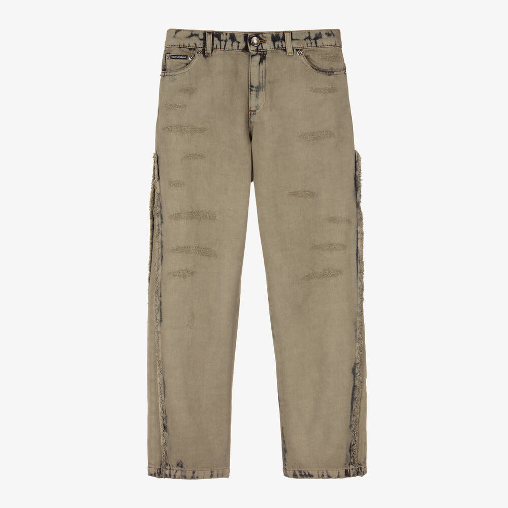 Dolce & Gabbana - Teen Boys Beige Distressed Denim Jeans | Childrensalon