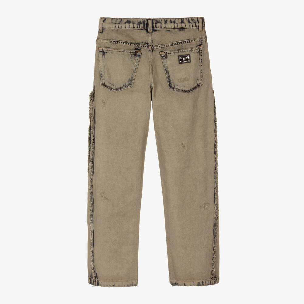Dolce & Gabbana-Teen Boys Beige Distressed Denim Jeans | Childrensalon Outlet