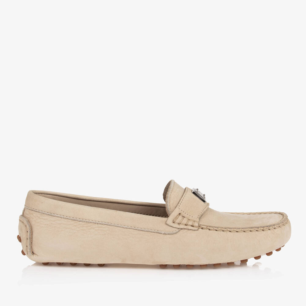 Dolce & Gabbana-Teen Boys Beige Leather DG Moccasins | Childrensalon Outlet