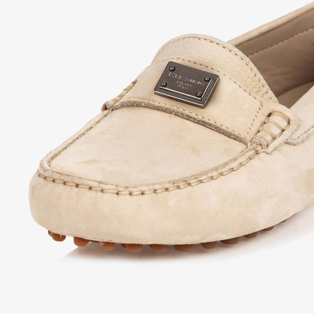 Dolce & Gabbana-Teen Boys Beige Leather DG Moccasins | Childrensalon Outlet