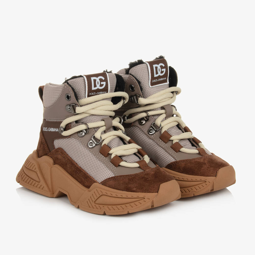 Dolce Gabbana Teen Boys Beige Leather Lace Up Boots Childrensalon Outlet