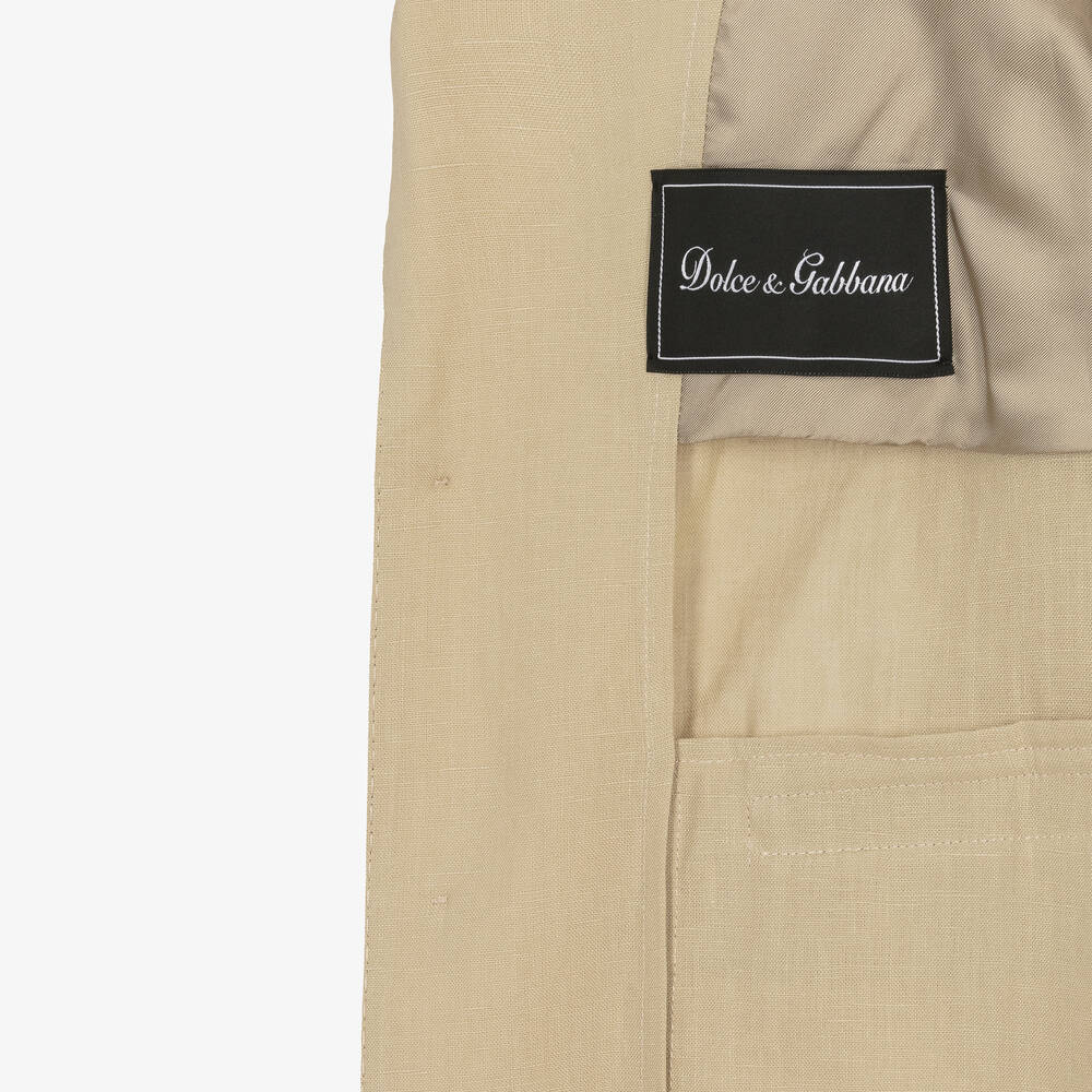 Dolce & Gabbana-جاكيت بلايزر كتان لون بيج للمراهقين | Childrensalon Outlet