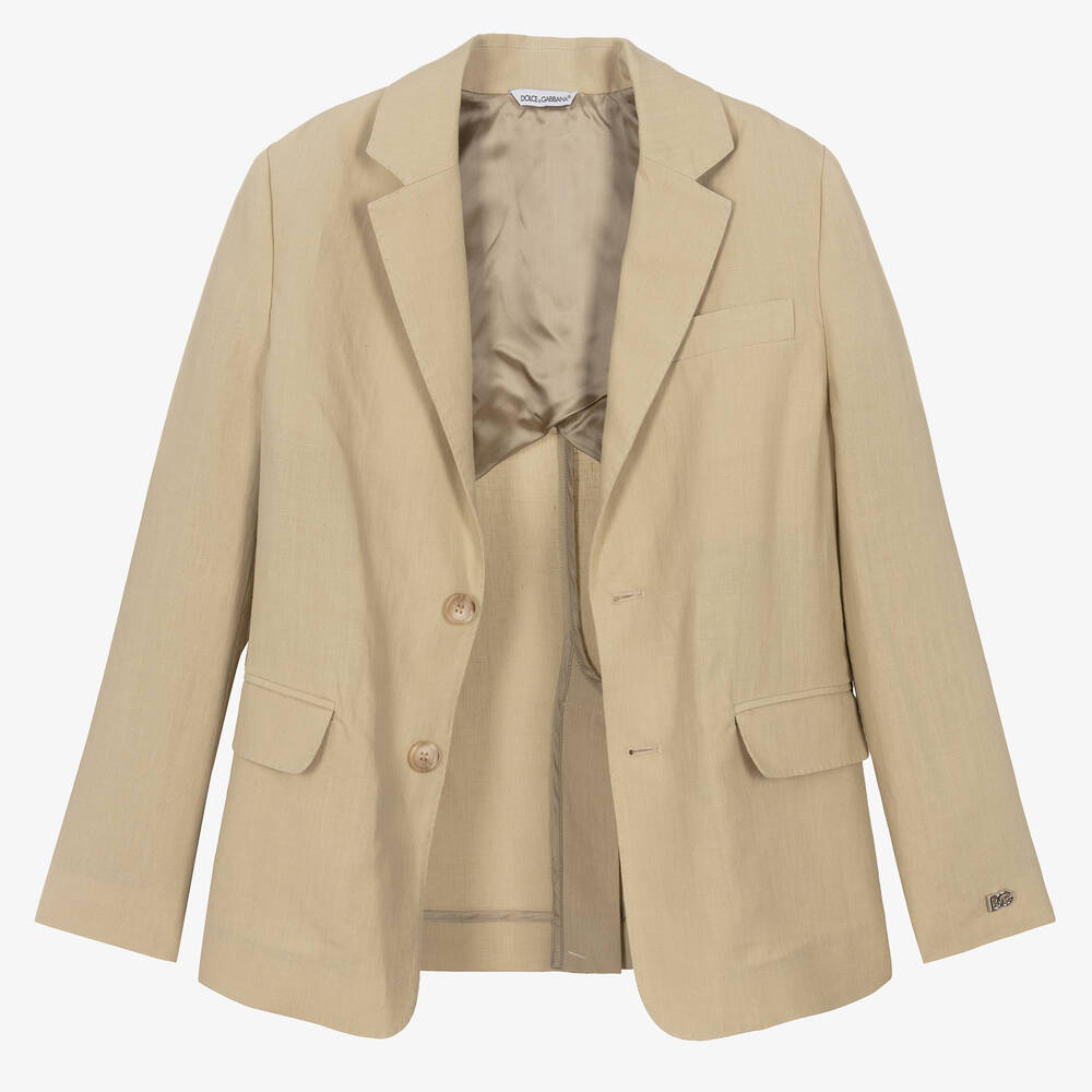Dolce & Gabbana-جاكيت بلايزر كتان لون بيج للمراهقين | Childrensalon Outlet