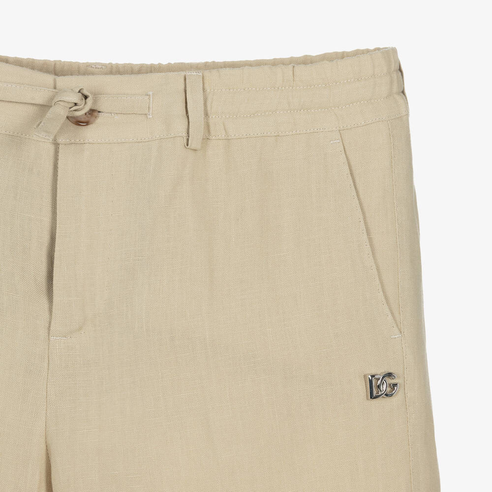 Dolce & Gabbana-شورت كتان لون بيج فاتح للمراهقين | Childrensalon Outlet